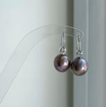Elly’s 12.5mm Edison Rose lavender Pearls Earrings Hooks: Extreme luster Mirrored, 2.8cm high, S925 silver cool earrings.