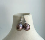 Elly’s 12.5mm Edison Rose lavender Pearls Earrings Hooks: Extreme luster Mirrored, 2.8cm high, S925 silver cool earrings.