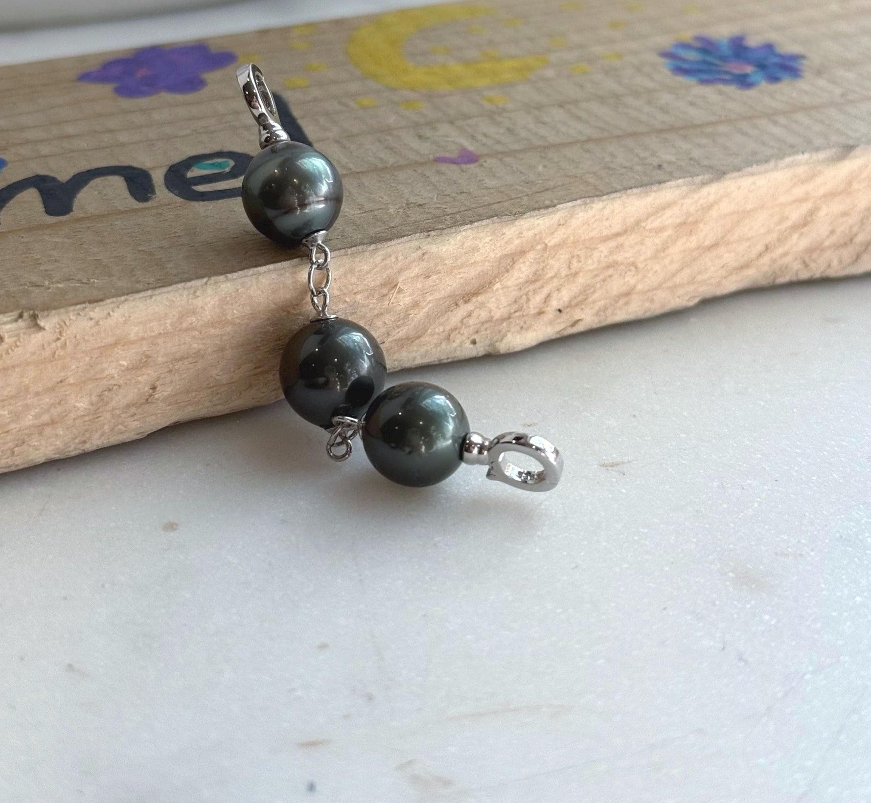 3pcs Tahitian ocean pearls sterling silver extended chain for necklace
