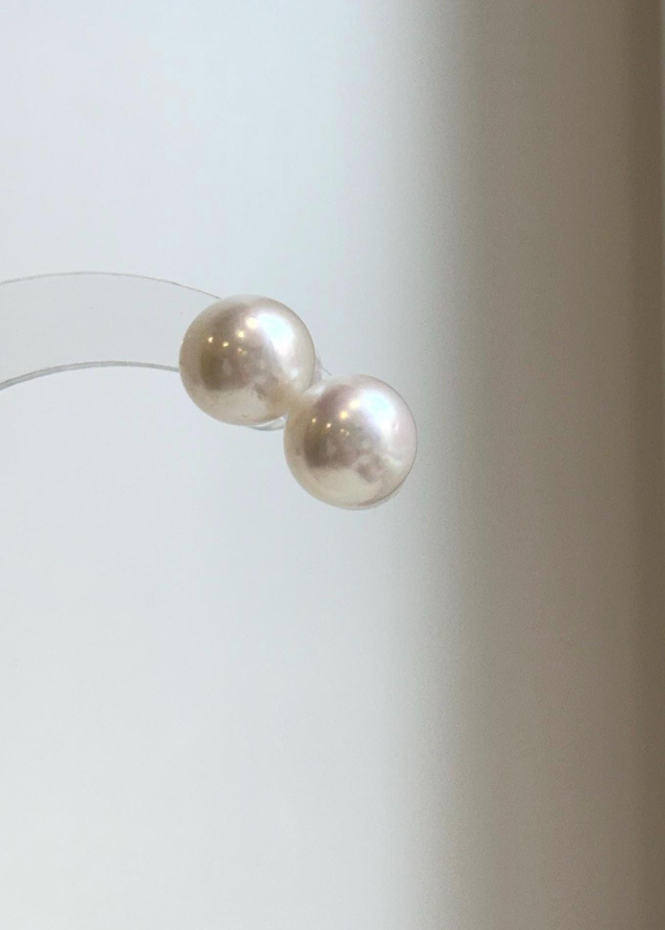 Elly’s 11.7mm White Edison Pearls Earrings Studs: Extreme luster Mirrored, S925 silver minimalist earrings studs.
