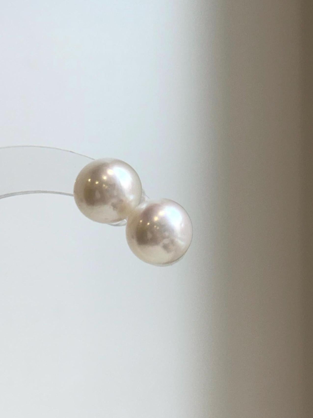 Elly’s 11.7mm White Edison Pearls Earrings Studs: Extreme luster Mirrored, S925 silver minimalist earrings studs.