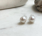 Elly’s 11.7mm White Edison Pearls Earrings Studs: Extreme luster Mirrored, S925 silver minimalist earrings studs.