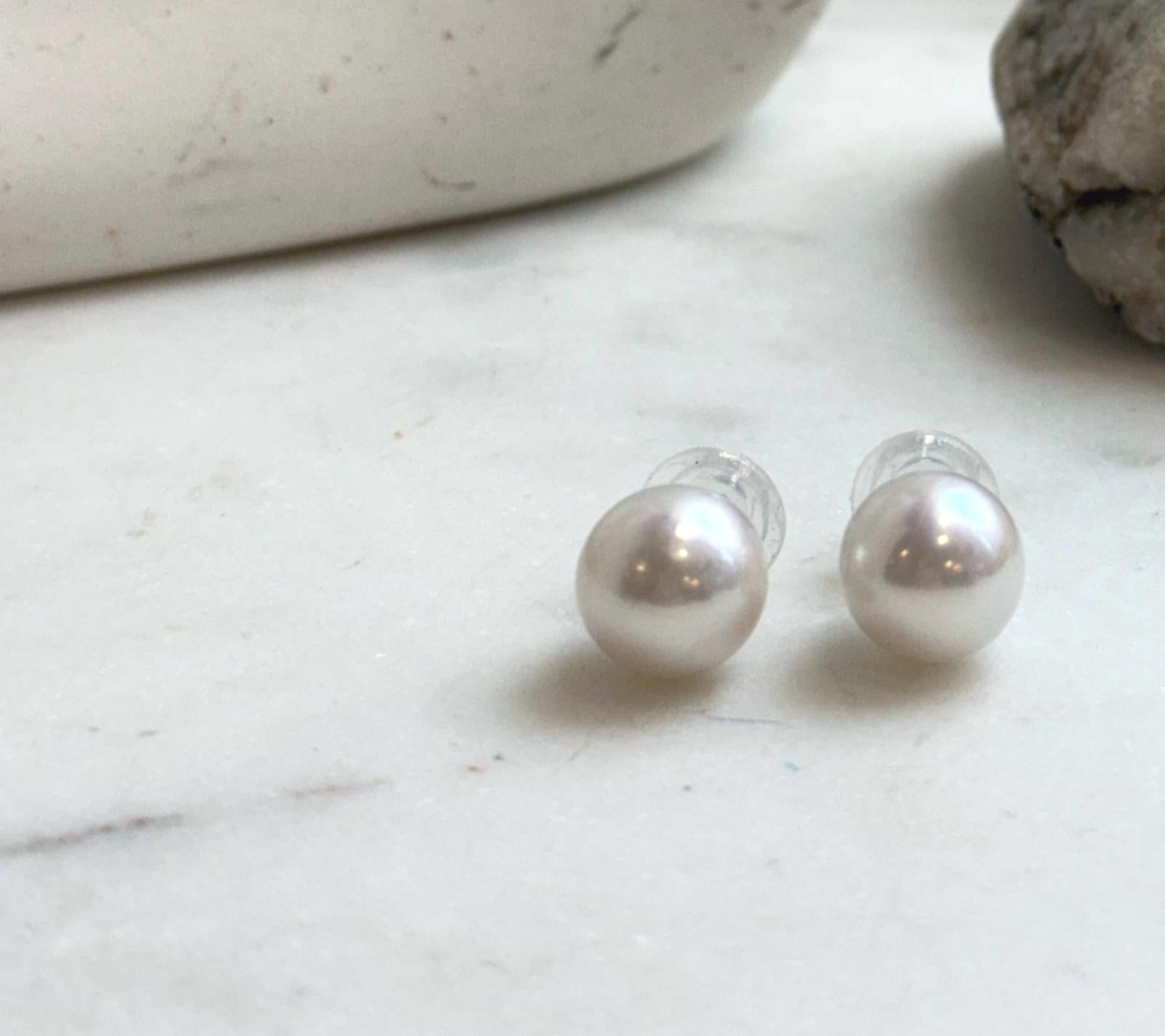 Elly’s 11.7mm White Edison Pearls Earrings Studs: Extreme luster Mirrored, S925 silver minimalist earrings studs.