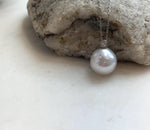 Elly’s 13.4mm White Edison Pearl pendant: Extreme luster mirrored, 1.8cm high, S925 silver minimalist pendant.