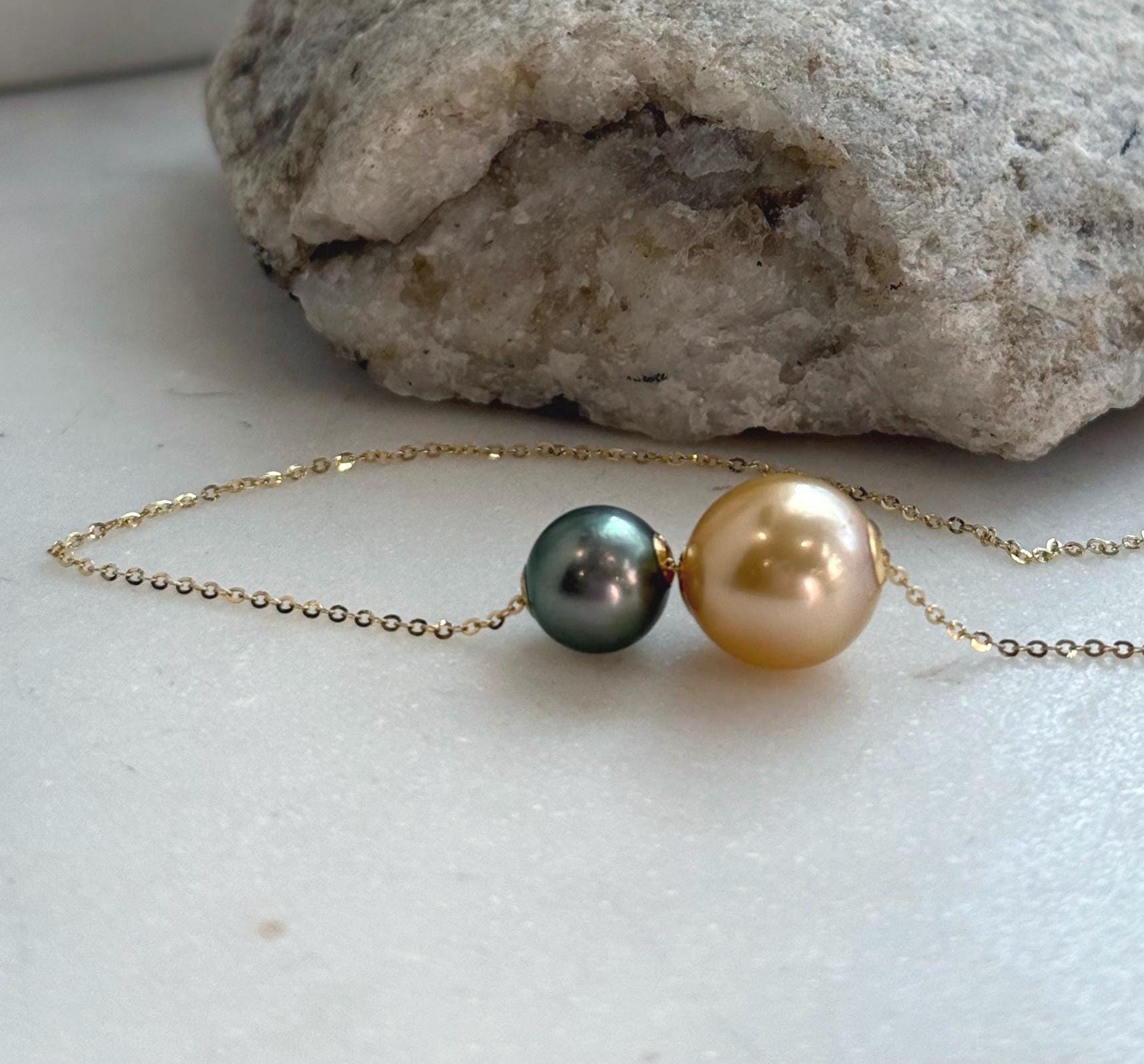 black gold south sea ocean pearls 18k gold floating pendant
