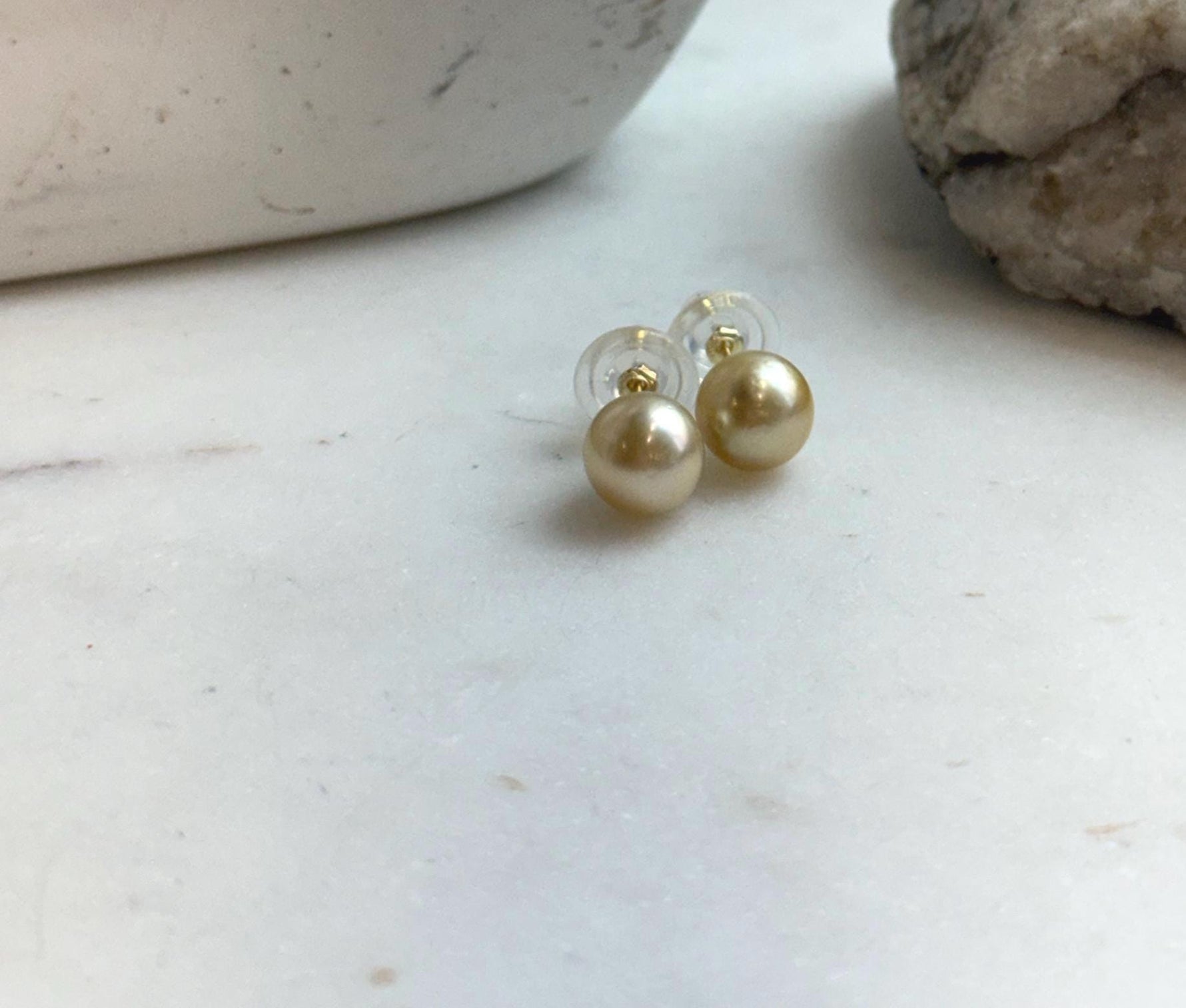 south sea deep tea golden ocean pearls S925 silver earrings studs