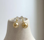 Elly’s 9.1mm Genius natural South sea deep tea gold ocean Pearls Earrings studs: Extreme luster, S925 silver earrings. 1 breath hole.