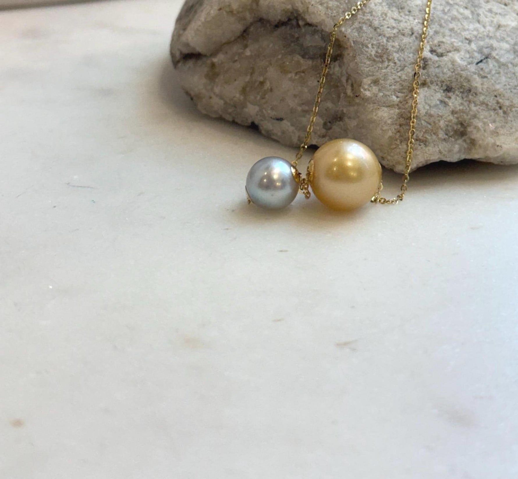 Gold silver ocean pearls 18k gold floating pendants