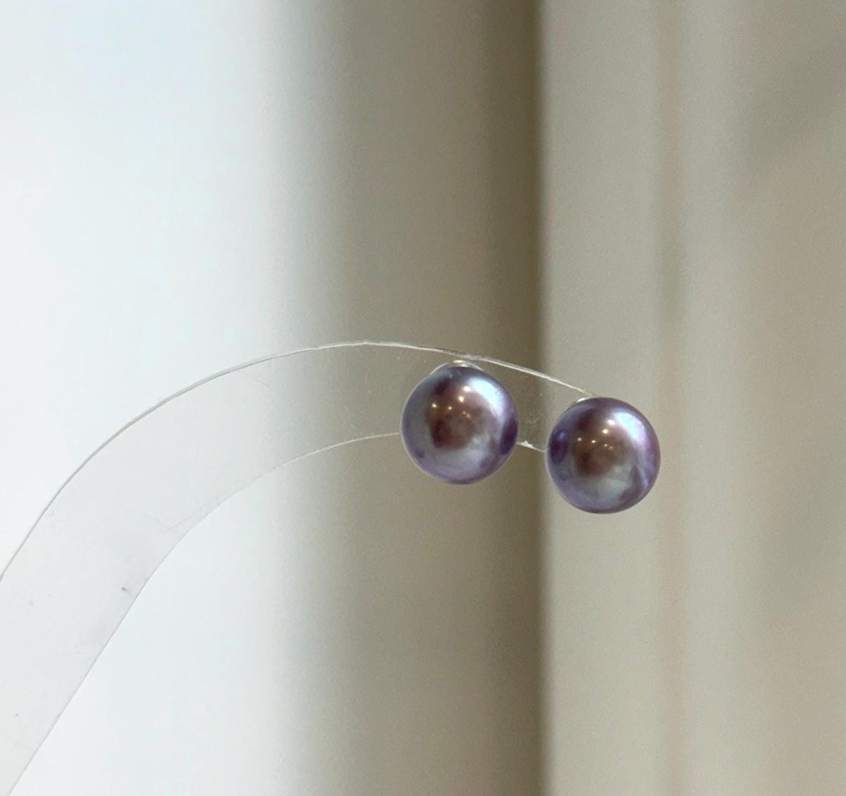 Elly’s 8.8mm Purple Freshwater Pearls Earrings Studs: Extreme luster Mirrored, S925 silver minimalist earrings studs.