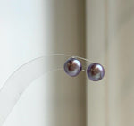 Elly’s 8.8mm Purple Freshwater Pearls Earrings Studs: Extreme luster Mirrored, S925 silver minimalist earrings studs.