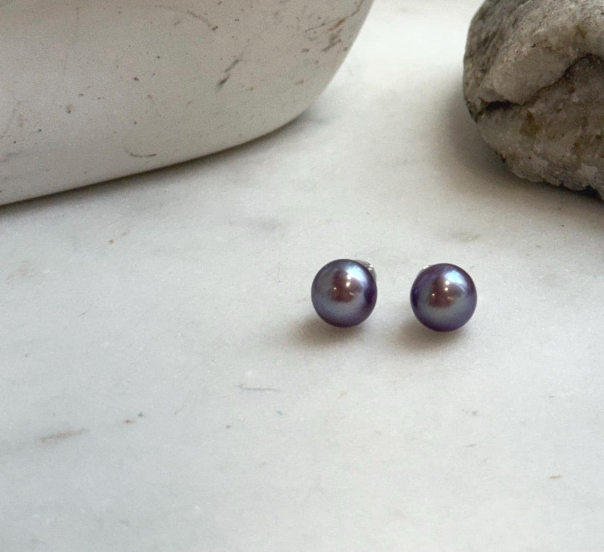 Elly’s 8.8mm Purple Freshwater Pearls Earrings Studs: Extreme luster Mirrored, S925 silver minimalist earrings studs.