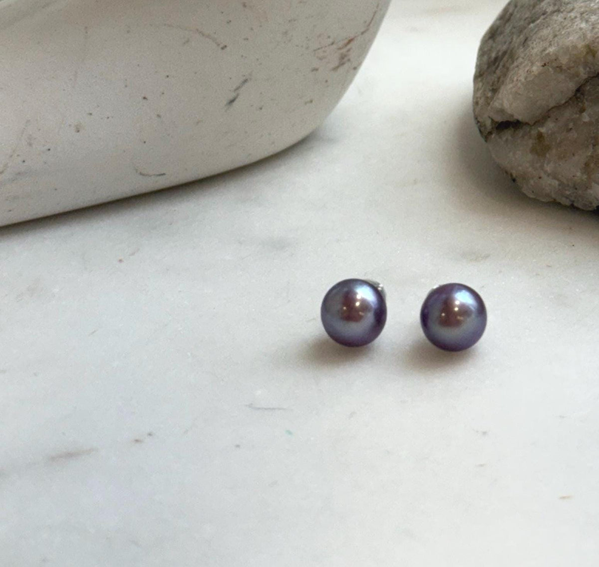 Elly’s 8.8mm Purple Freshwater Pearls Earrings Studs: Extreme luster Mirrored, S925 silver minimalist earrings studs.