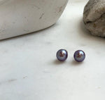 Elly’s 8.8mm Purple Freshwater Pearls Earrings Studs: Extreme luster Mirrored, S925 silver minimalist earrings studs.