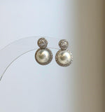 Elly’s 0.2ct Moissanite Akoya ocean pearls earrings: Extreme luster Mirrored, 7.3mm, 1x1.5cm, S925 silver cool earrings.