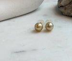 Elly’s 9.6mm Genius natural South sea deep gold ocean Pearls Earrings studs: Extreme luster, S925 silver minimalist earrings studs.