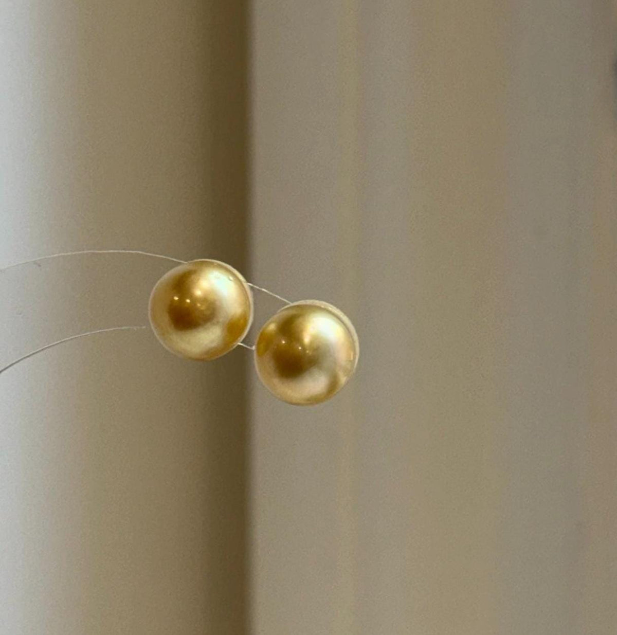 Elly’s 9.6mm Genius natural South sea deep gold ocean Pearls Earrings studs: Extreme luster, S925 silver minimalist earrings studs.