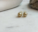 Elly’s 9.6mm Genius natural South sea deep gold ocean Pearls Earrings studs: Extreme luster, S925 silver minimalist earrings studs.