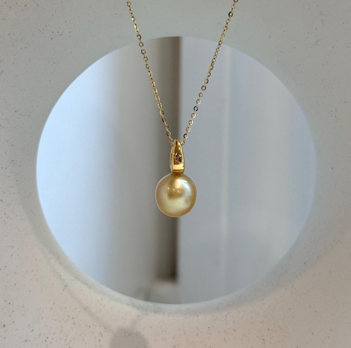10.4mm South Sea deep Golden Pearl Pendant: extreme luster, 1.9cm high, S925 Silver 18k gold plated Minimalist pendant.