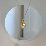 10.4mm South Sea deep Golden Pearl Pendant: extreme luster, 1.9cm high, S925 Silver 18k gold plated Minimalist pendant.