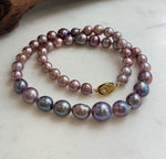 Elly’s 7.9-12.6mm Rose lavender Purple Freshwater Pearls Necklace Strand: Extreme luster mirrored, 18.3”, S925 silver necklace.