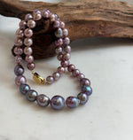 Elly’s 7.9-12.6mm Rose lavender Purple Freshwater Pearls Necklace Strand: Extreme luster mirrored, 18.3”, S925 silver necklace.