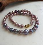Elly’s 7.9-12.6mm Rose lavender Purple Freshwater Pearls Necklace Strand: Extreme luster mirrored, 18.3”, S925 silver necklace.