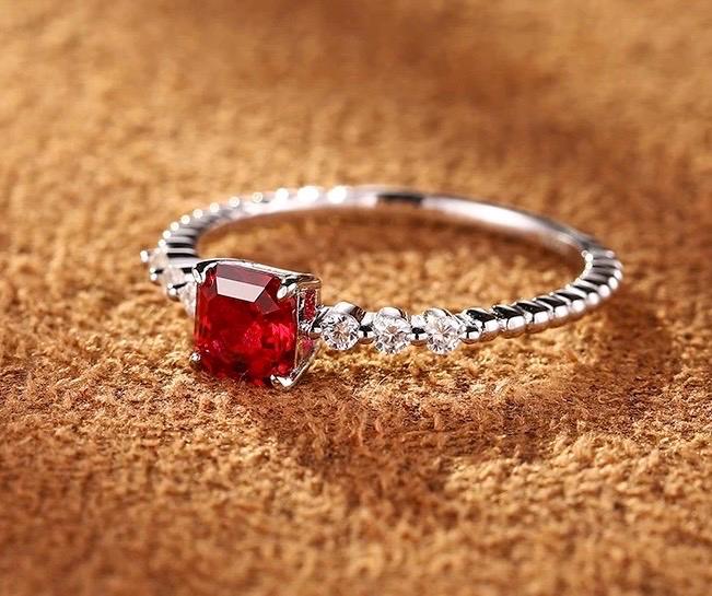lab ruby gemstone Sterling silver ring