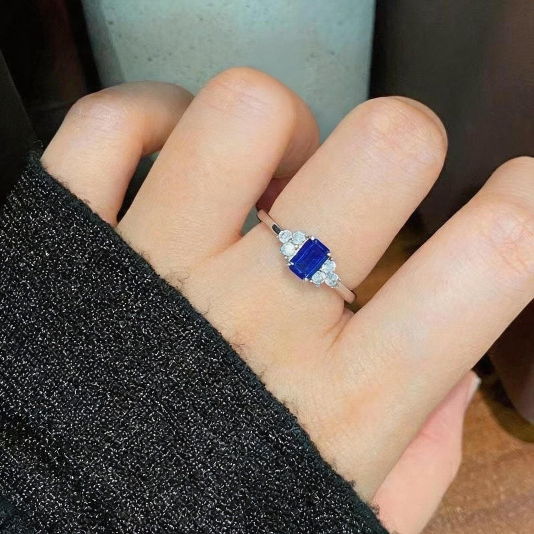 royal blue lab sapphire gemstone sterling silver ring