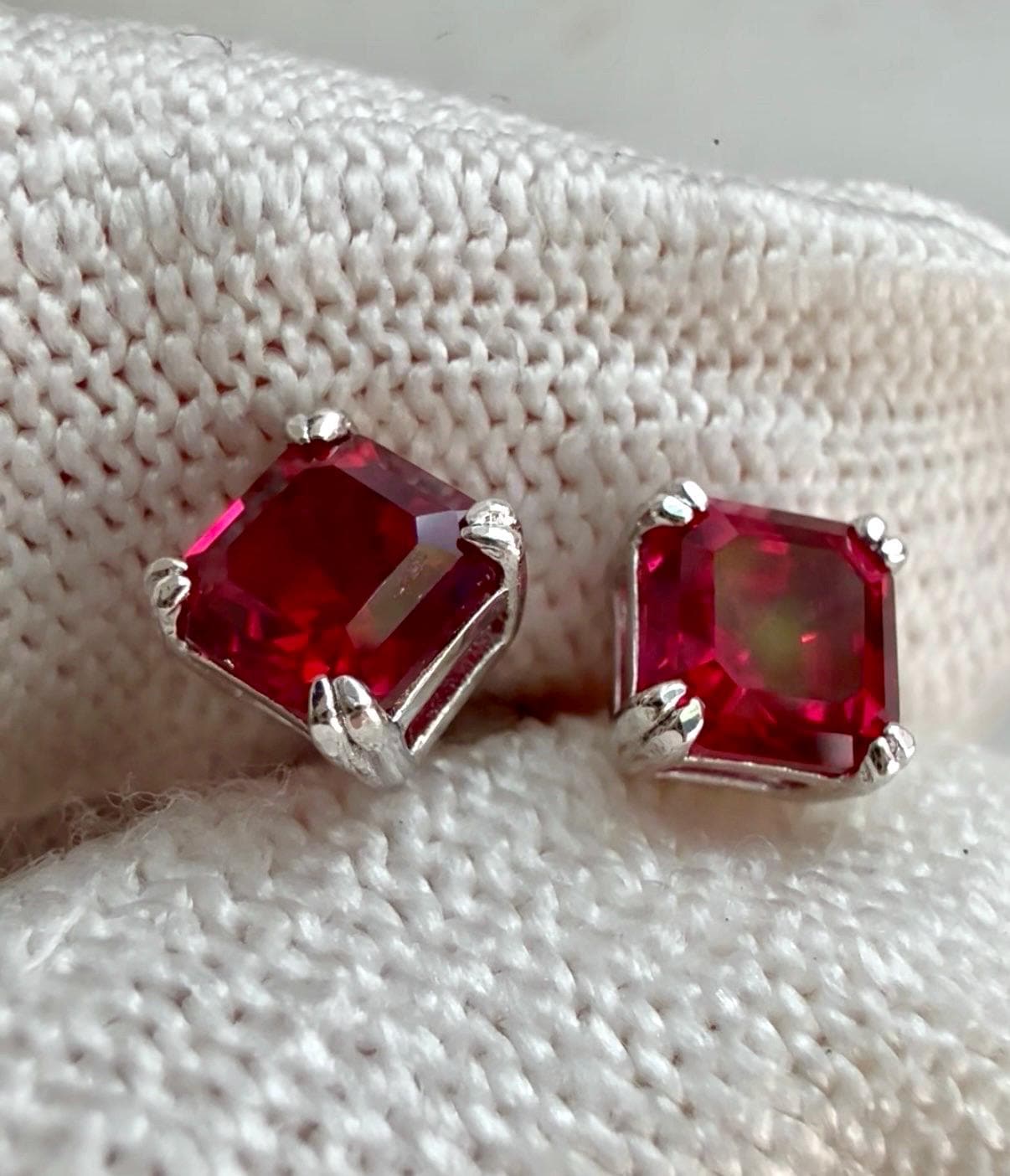 pigeon blood lab Ruby sterling silver earrings studs