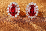 Lab Ruby 4-Prong Gemstone Earrings Studs| 1.2ct/pc 7x5mm | Pigeon blood | Solid S925 Silver with 18K Gold plated Earrings.