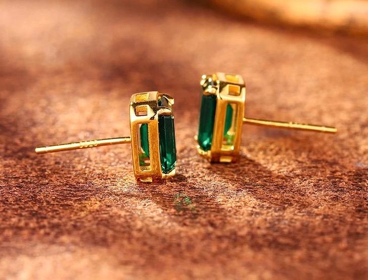 vivid green lab emerald gemstone sterling silver earrings