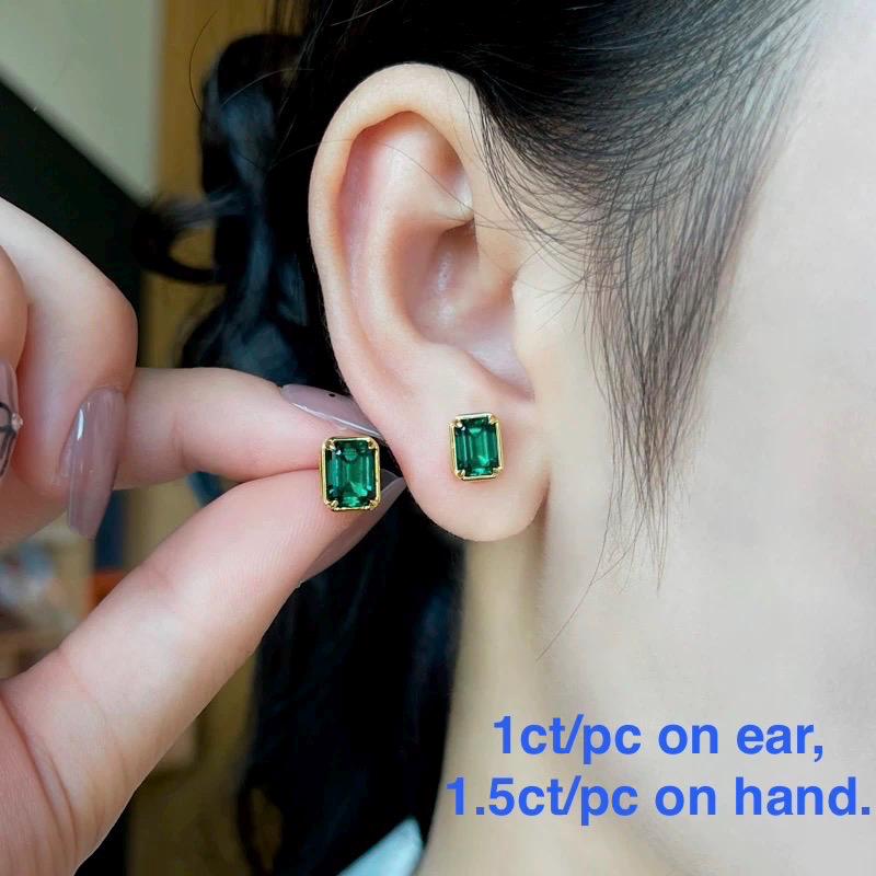 vivid green lab emerald gemstone sterling silver earrings