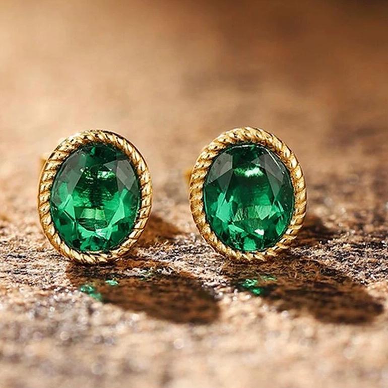 lab emerald vivid green gemstone sterling silver earrings