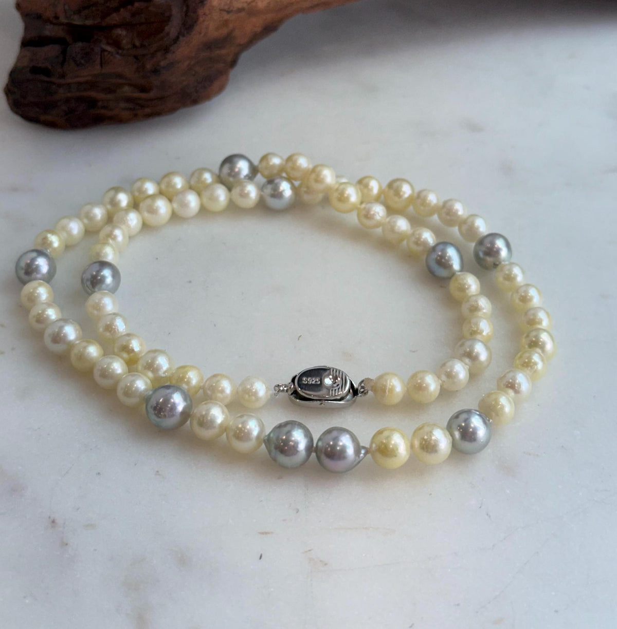 Akoya ocean golden silver pearls necklace strand