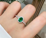 Lab Emerald 4-Prong Gemstone Ring | 1ct/pc 5x7mm | Oval Vivid green | Solid S925 Silver with 18K Gold plated Moissanite Ring. Sizes.