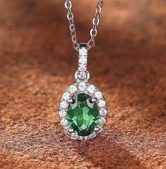 vivid green lab emerald sterling Silver Moissanite pendant