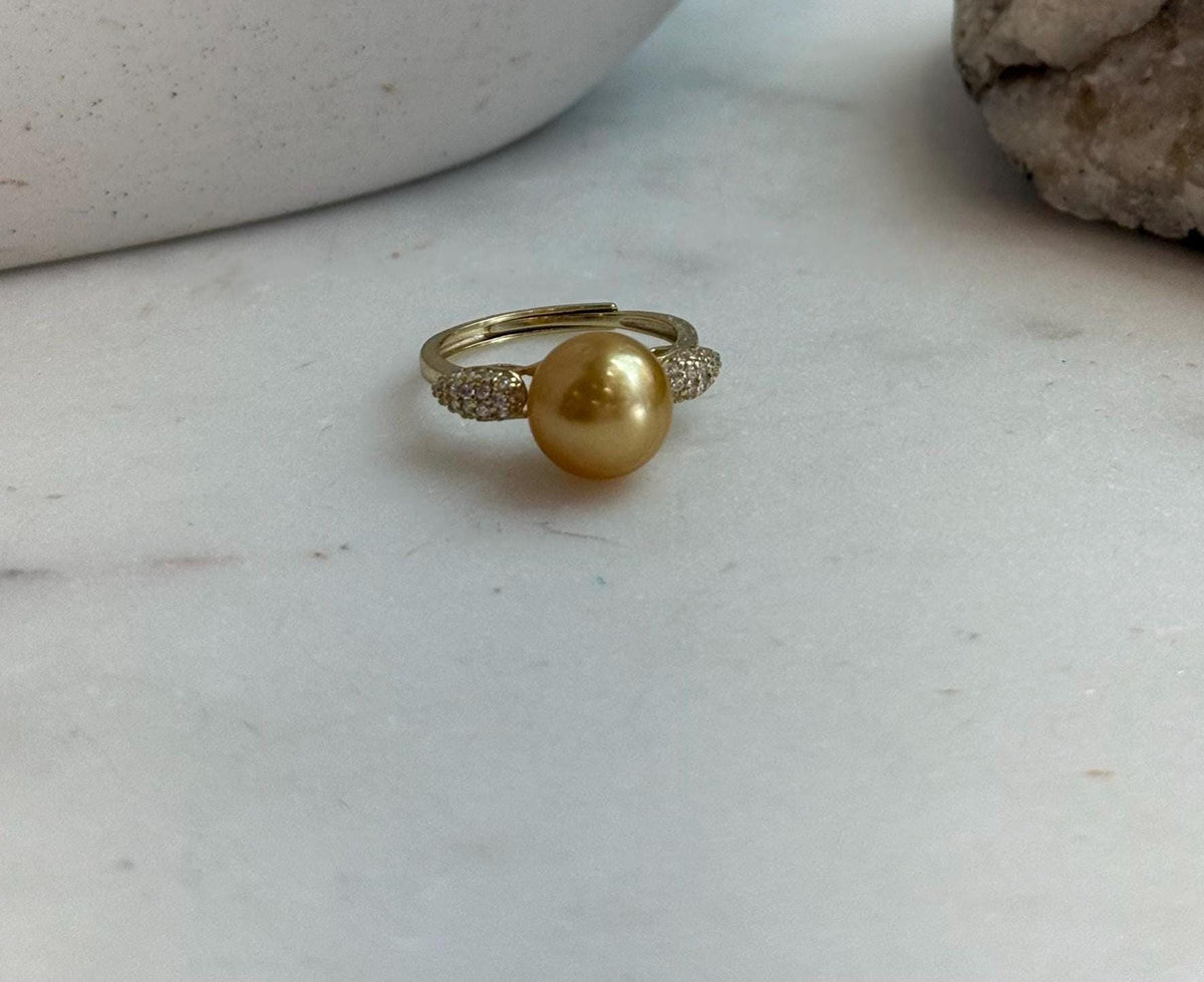 South sea deep golden ocean pearl Sterling silver daily office ring