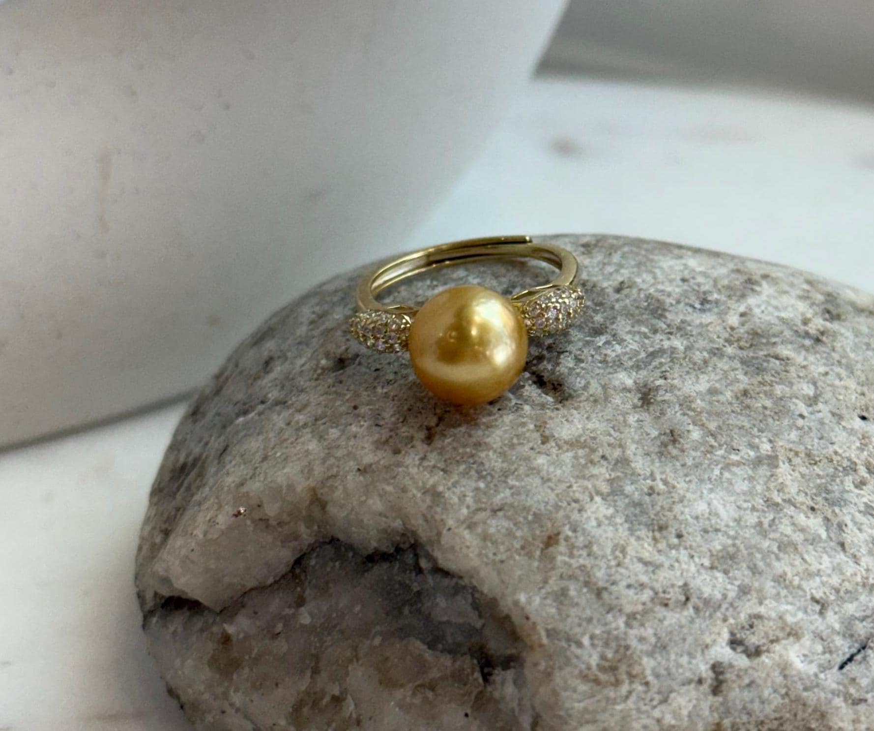South sea deep golden ocean pearl Sterling silver daily office ring
