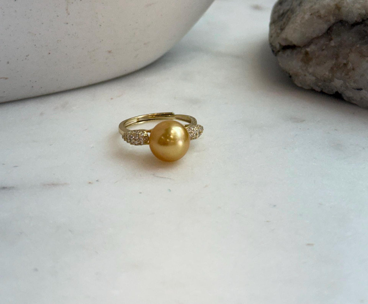 South sea deep golden ocean pearl Sterling silver daily office ring