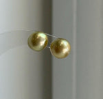 Elly’s 9.4mm Genius natural South sea Deep Tea Gold ocean Pearls Earrings studs: Extreme luster, S925 silver minimalist earrings studs.