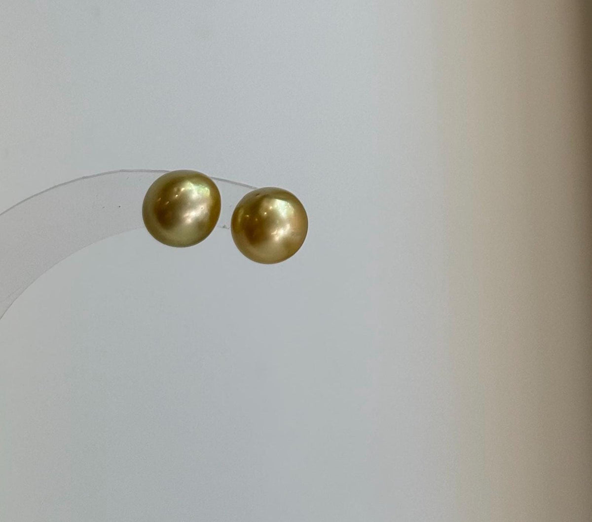 Elly’s 9.4mm Genius natural South sea Deep Tea Gold ocean Pearls Earrings studs: Extreme luster, S925 silver minimalist earrings studs.