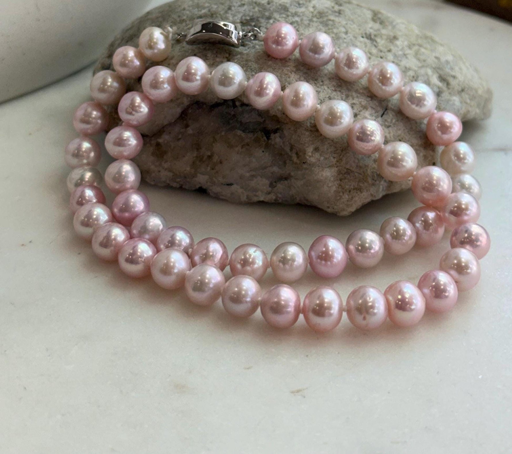 pink pearls necklace strand for her