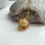 south sea golden ocean pearl net pocket pendant chain set