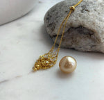 south sea golden ocean pearl net pocket pendant chain set