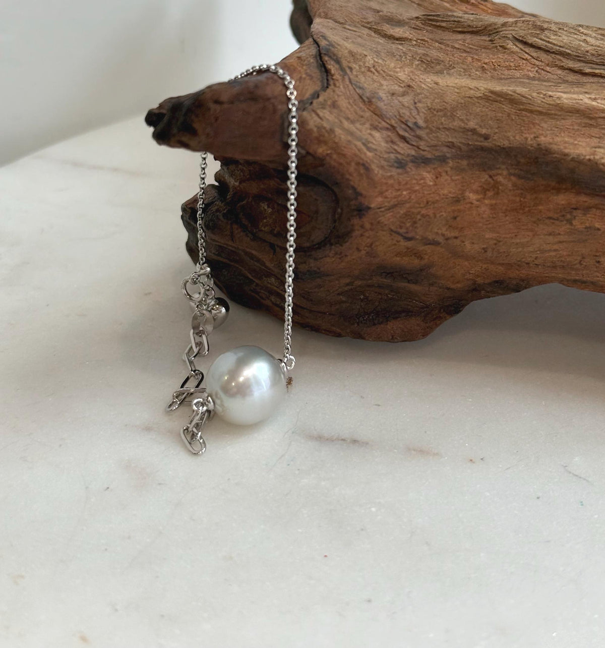 Elly’s 12.7mm Australian Ocean white silver Pearl bracelet: Extreme luster, to 8.3”, S925 silver adjustable bracelet.