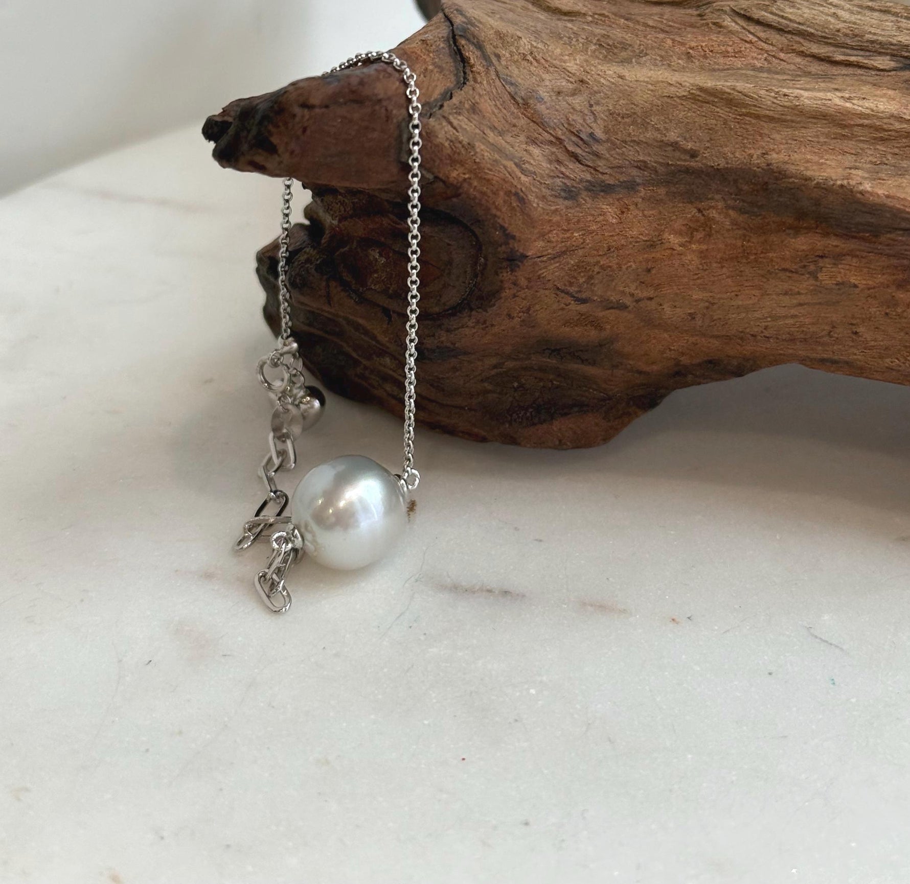 Elly’s 12.7mm Australian Ocean white silver Pearl bracelet: Extreme luster, to 8.3”, S925 silver adjustable bracelet.