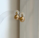 Elly’s 10.4mm Edison deep gold Pearls Earrings studs: Extreme luster Mirrored, 1.4cm high, S925 silver earrings studs.