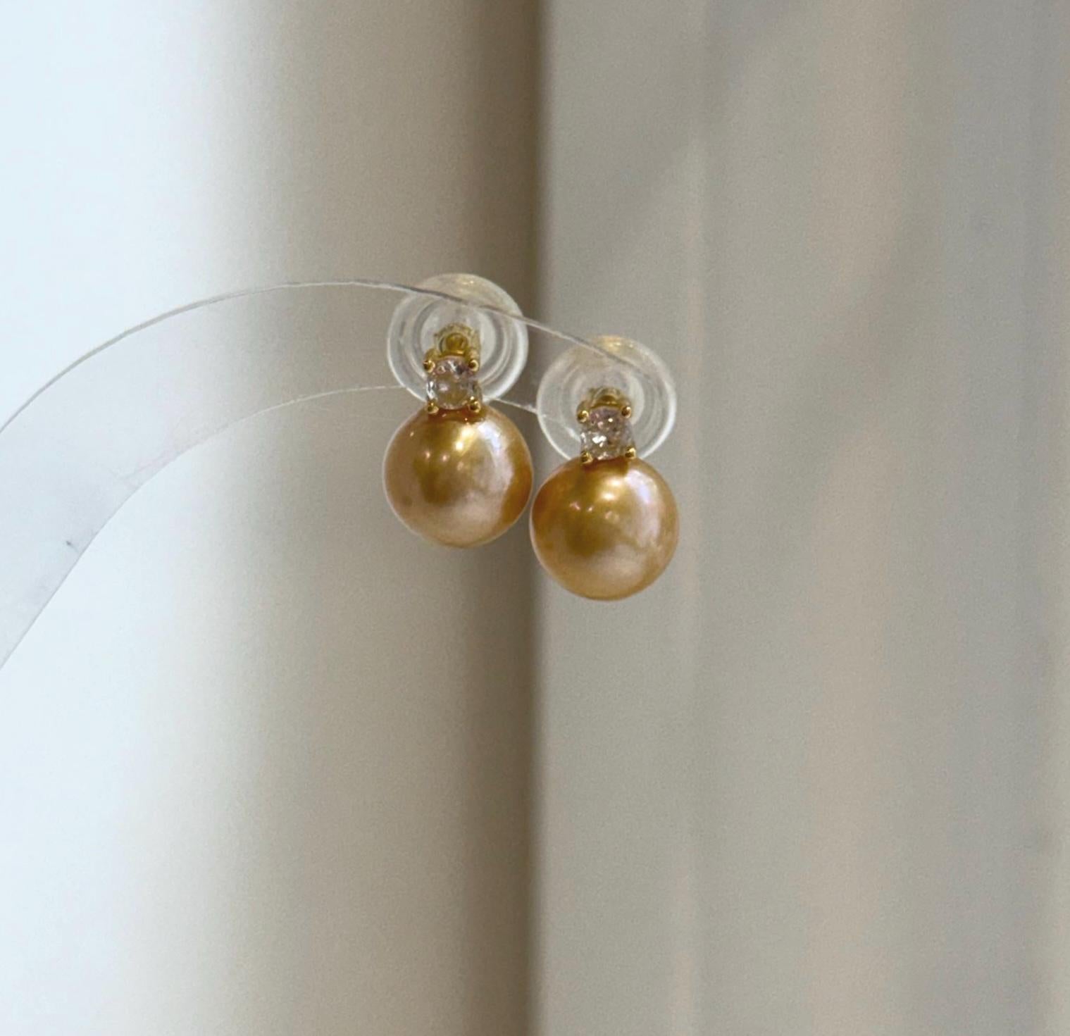 Elly’s 10.4mm Edison deep gold Pearls Earrings studs: Extreme luster Mirrored, 1.4cm high, S925 silver earrings studs.