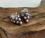Elly’s 4.8-5.8mm Genius Freshwater purple Keshi Pearls Grape Earrings: Extreme luster mirrored, 1.4x2.2cm, S925 silver earrings.