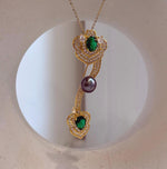 Elly’s 8.5x9mm Tahitian Peacock hunter Ocean Pearl Chinese Ruyi Brooch pendant 2in1: Extreme luster mirrored, 6cm high, no chain.